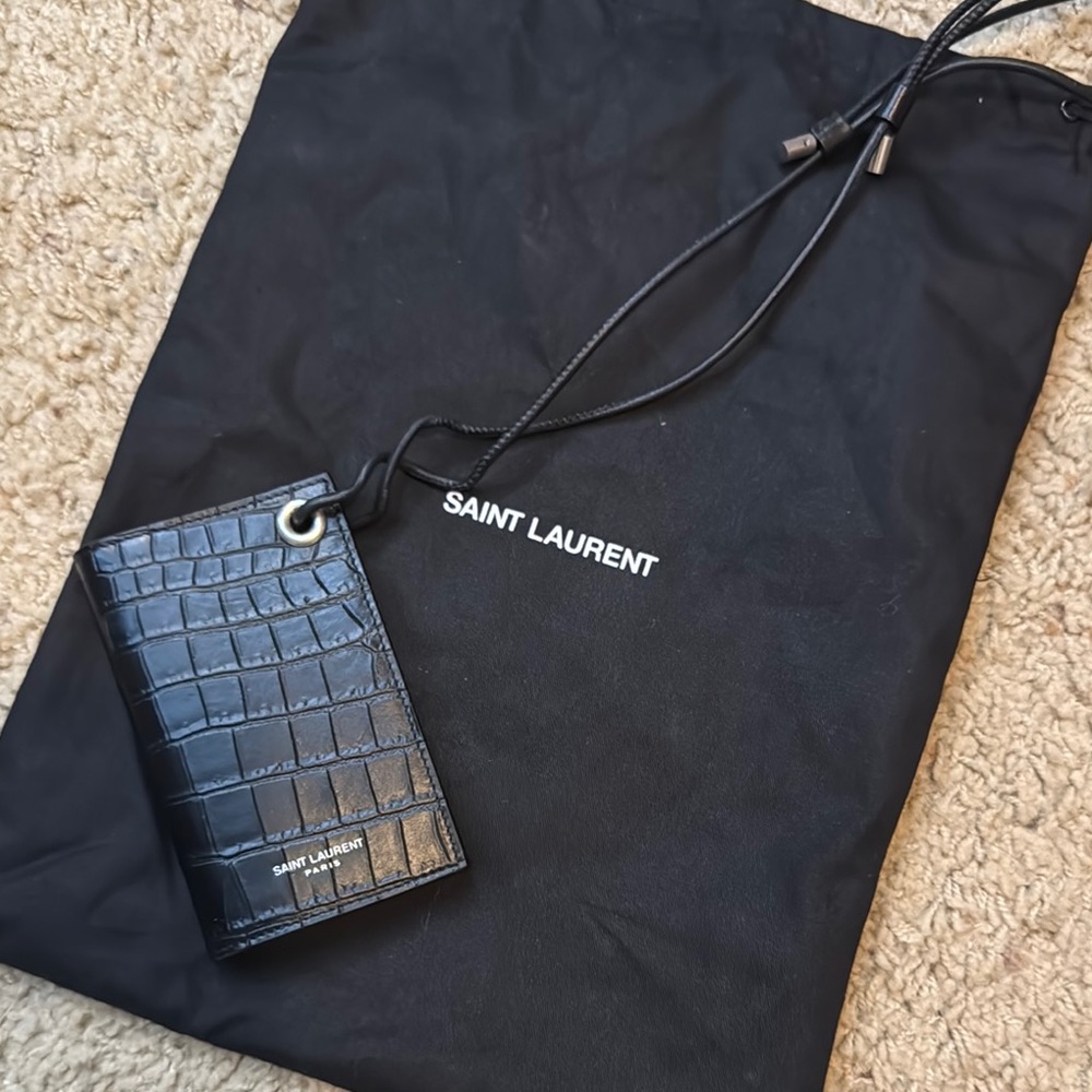 Saint Laurent Black Croc-Embossed Men's Bag
